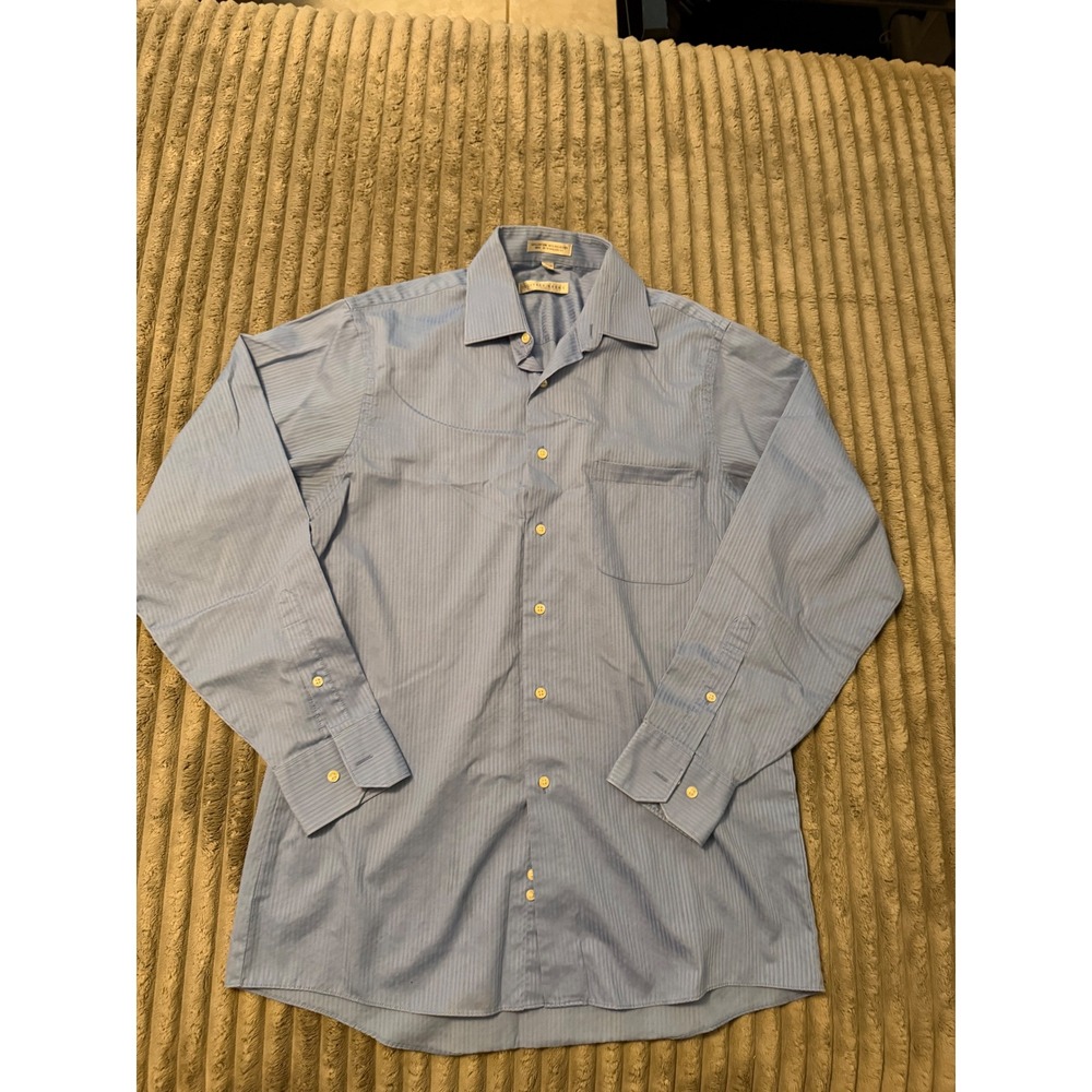 Geoffrey Beene Mens Blue Striped Dress Shirt Wrinkle Free 15.5 34/35 Medium